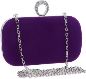 Velvet Women Evening Bags Finger Ring Crystal Clutches Chain Mini Party Wedding Bridal Shoulder Handbags