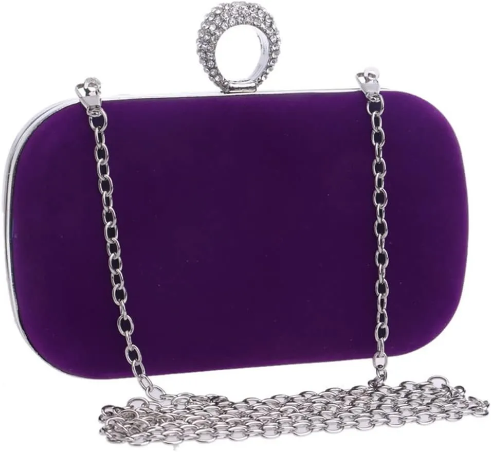Velvet Women Evening Bags Finger Ring Crystal Clutches Chain Mini Party Wedding Bridal Shoulder Handbags
