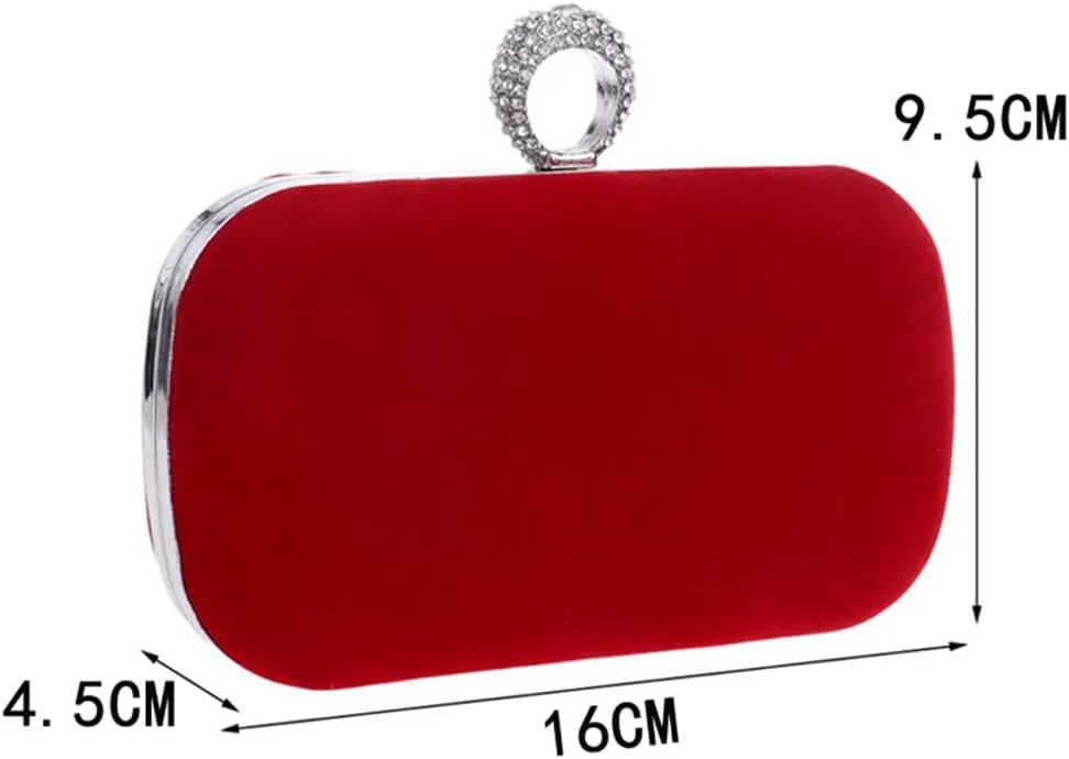 Velvet Women Evening Bags Finger Ring Crystal Clutches Chain Mini Party Wedding Bridal Shoulder Handbags