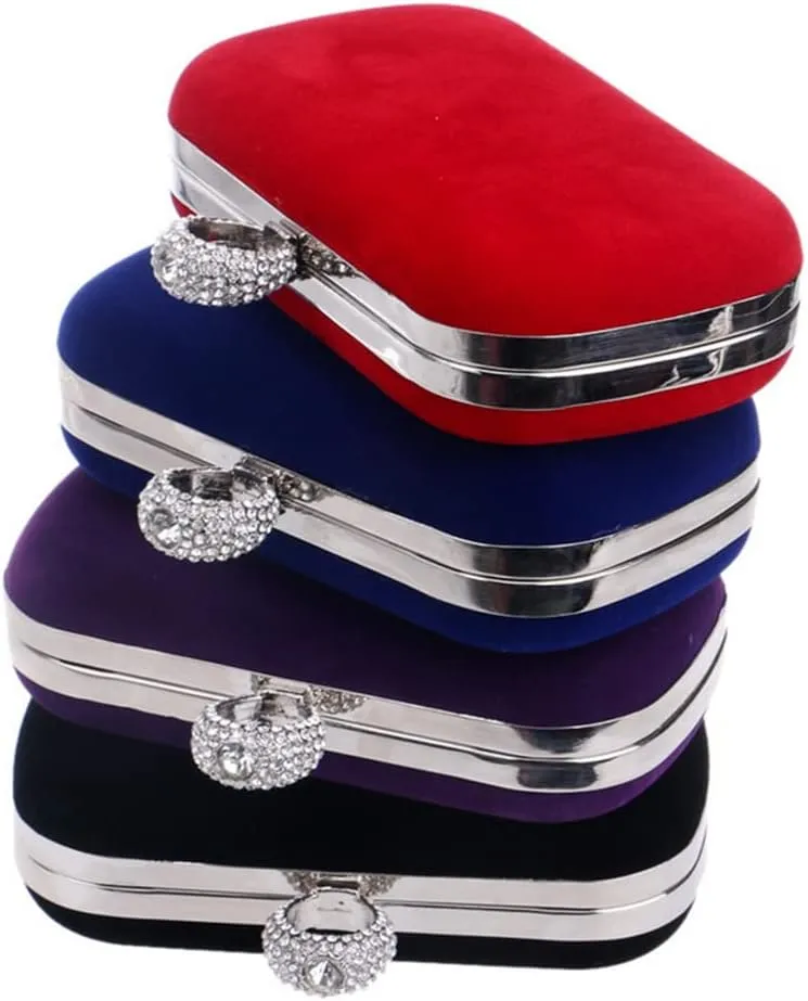 Velvet Women Evening Bags Finger Ring Crystal Clutches Chain Mini Party Wedding Bridal Shoulder Handbags
