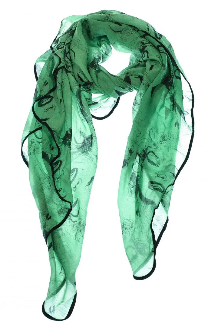 Vintage Chiffon Feel Marilyn Monroe Design Scarf/wrap w/Silk Black Border