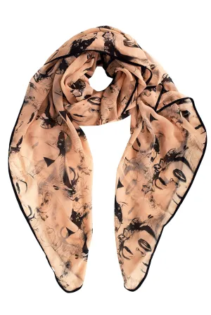 Vintage Chiffon Feel Marilyn Monroe Design Scarf/wrap w/Silk Black Border