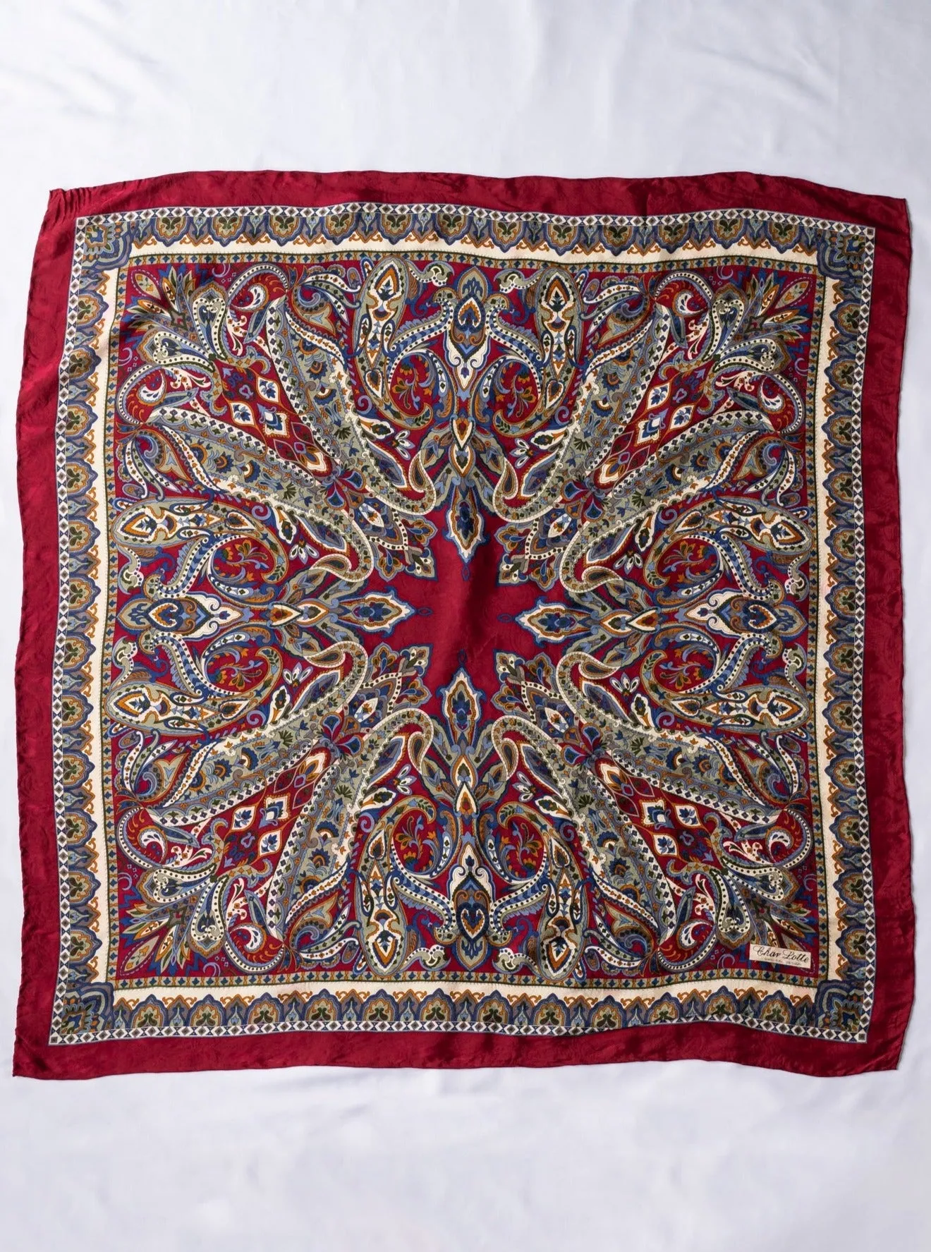 Vintage Red Paisley Print Silk Scarf