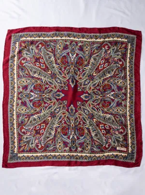 Vintage Red Paisley Print Silk Scarf
