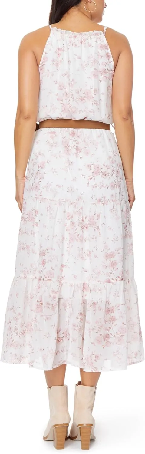 WallFlower Women's April Chiffon Belted Maxi Dress