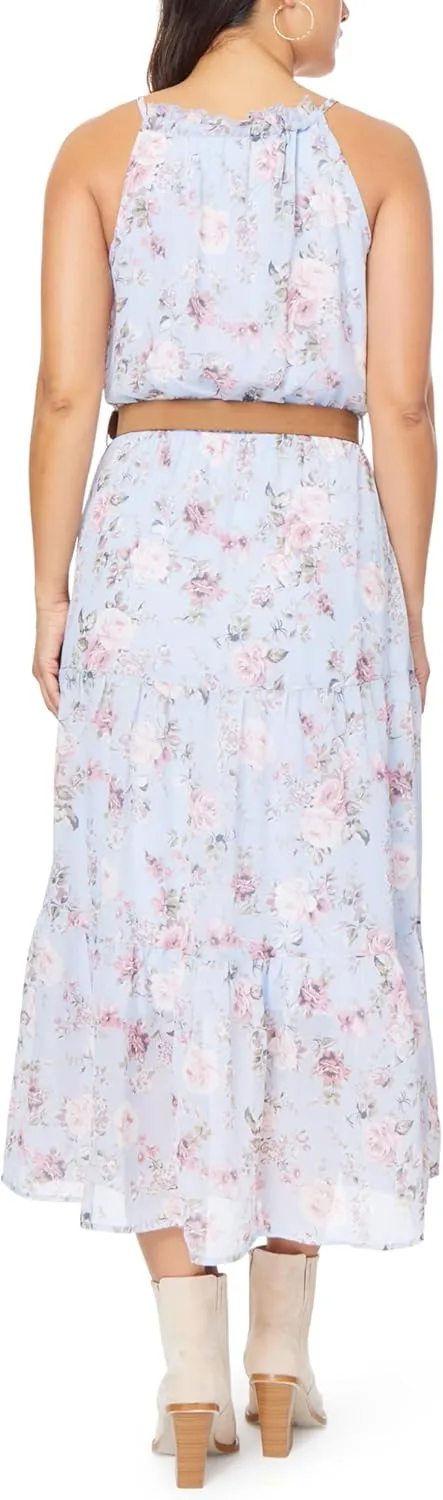 WallFlower Women's April Chiffon Belted Maxi Dress