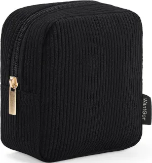 WantGor Small Corduroy Makeup Bag, Mini Cosmetic Storage Bags Coin Purse Zipper Pouch Travel Cosmetic Bag Lipstick Hair Accessories Organizers for Women (Black)