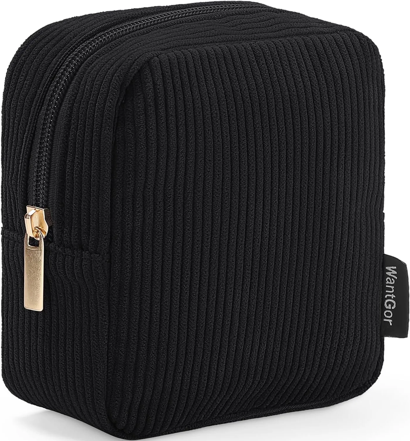 WantGor Small Corduroy Makeup Bag, Mini Cosmetic Storage Bags Coin Purse Zipper Pouch Travel Cosmetic Bag Lipstick Hair Accessories Organizers for Women (Black)