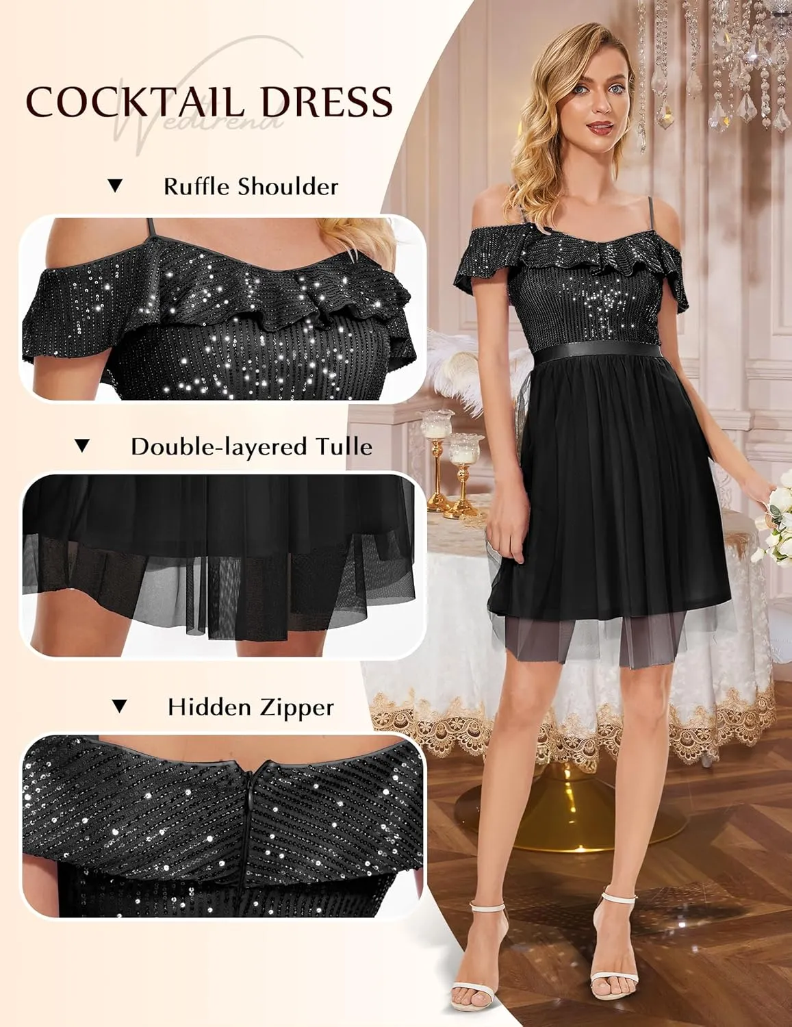 Wedtrend Women's Sequin Dress Sparkly Homecoming Dress Semi Formal Dresses Glitter Short Cocktail Dresses
