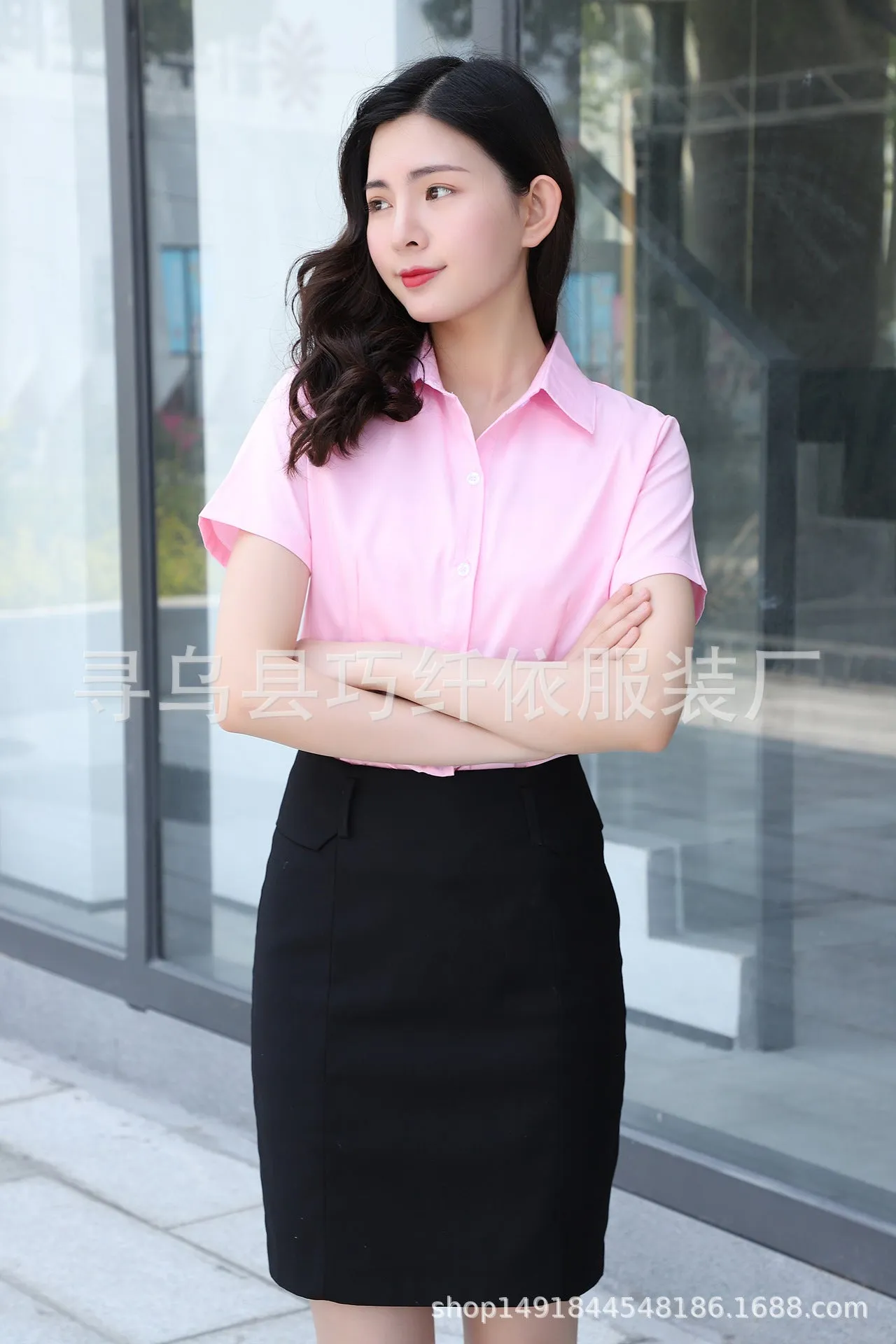 White Blouse Long Sleeved Formal Shirt Slim Look Lapel Cargo Uniform Women Blouse
