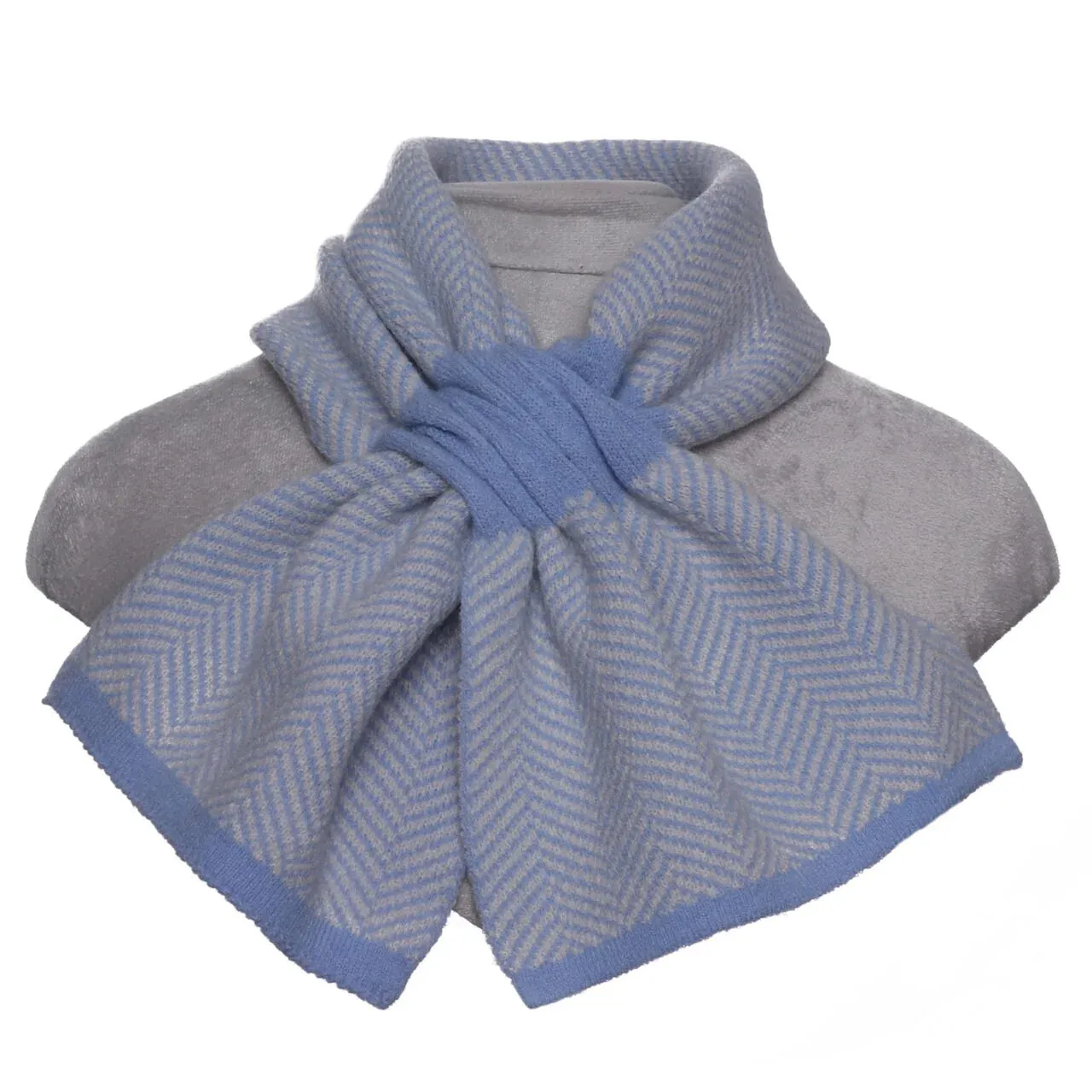 Winter Pull Through Scarf Herringbone Blue