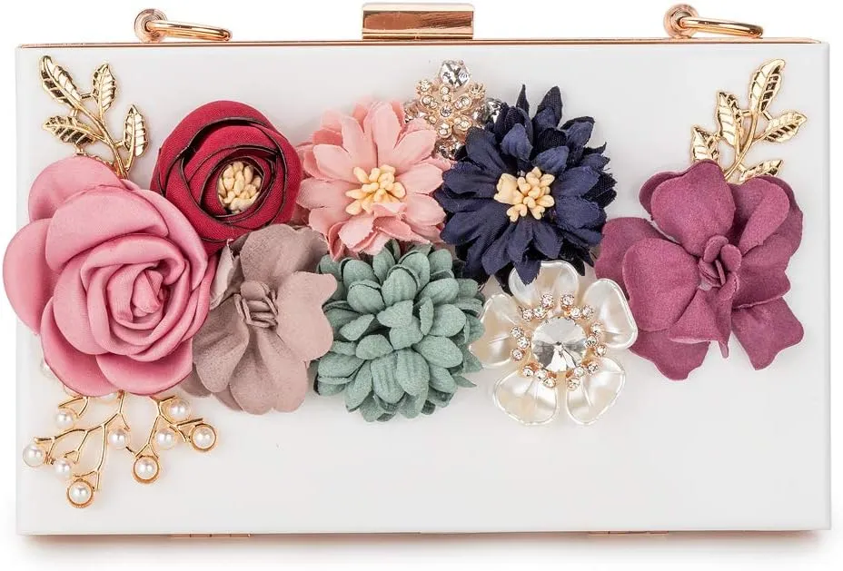 Women Acrylic Flower Clutches Crossbody Purse Evening Bags Chain Strap For Wedding Prom Banquet Ideal-gift