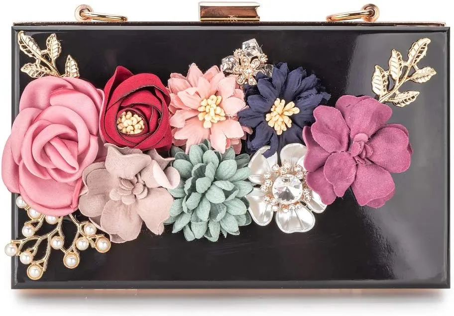 Women Acrylic Flower Clutches Crossbody Purse Evening Bags Chain Strap For Wedding Prom Banquet Ideal-gift