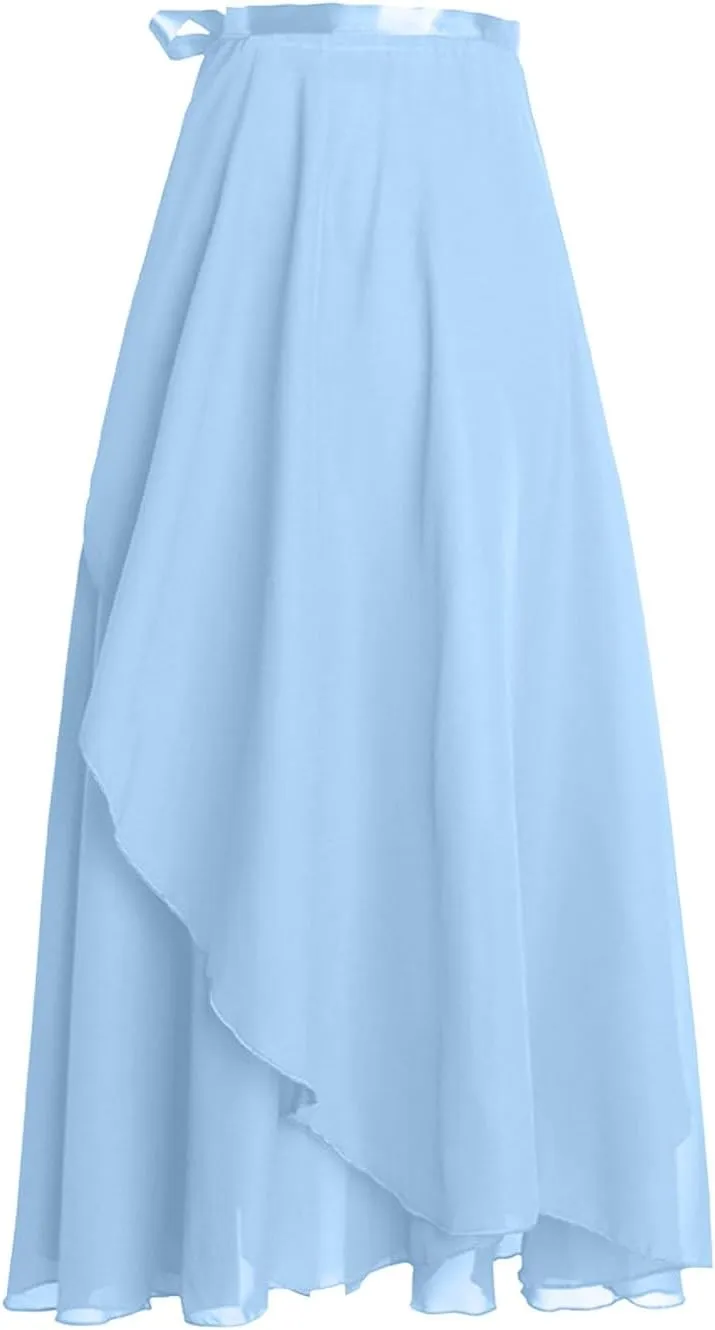 Women Ballet Maxi Skirts High Waist Irregular Hem Long Skirt Flowy Dance Skirts Solid Ankle Length Wrap Skirt