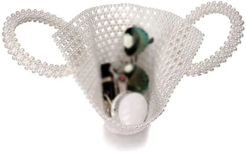 Women Beaded Day Clutches Pearl Handmade Wedding Bridal Handbags for Party Evening Bag Case Holder(D)