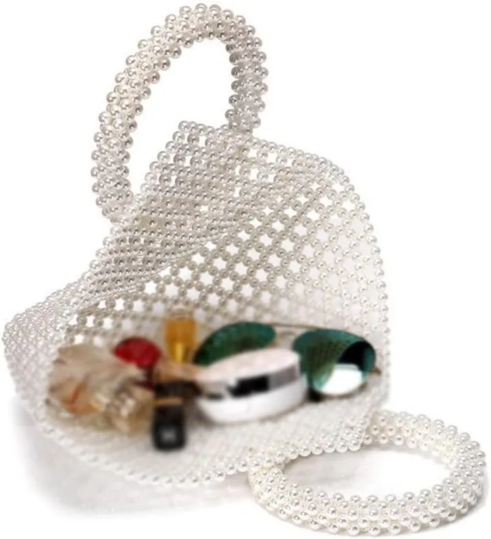 Women Beaded Day Clutches Pearl Handmade Wedding Bridal Handbags for Party Evening Bag Case Holder(D)