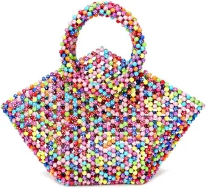 Women Beaded Day Clutches Pearl Handmade Wedding Bridal Handbags for Party Evening Bag Case Holder(D)