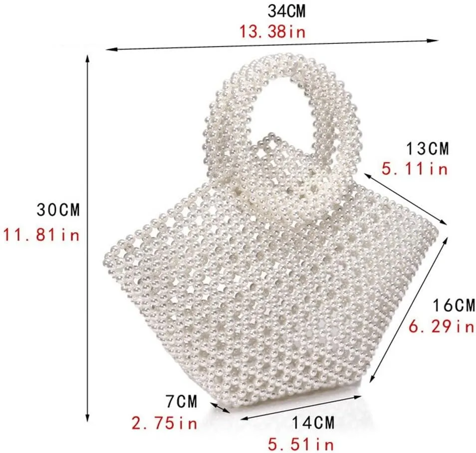 Women Beaded Day Clutches Pearl Handmade Wedding Bridal Handbags for Party Evening Bag Case Holder(D)