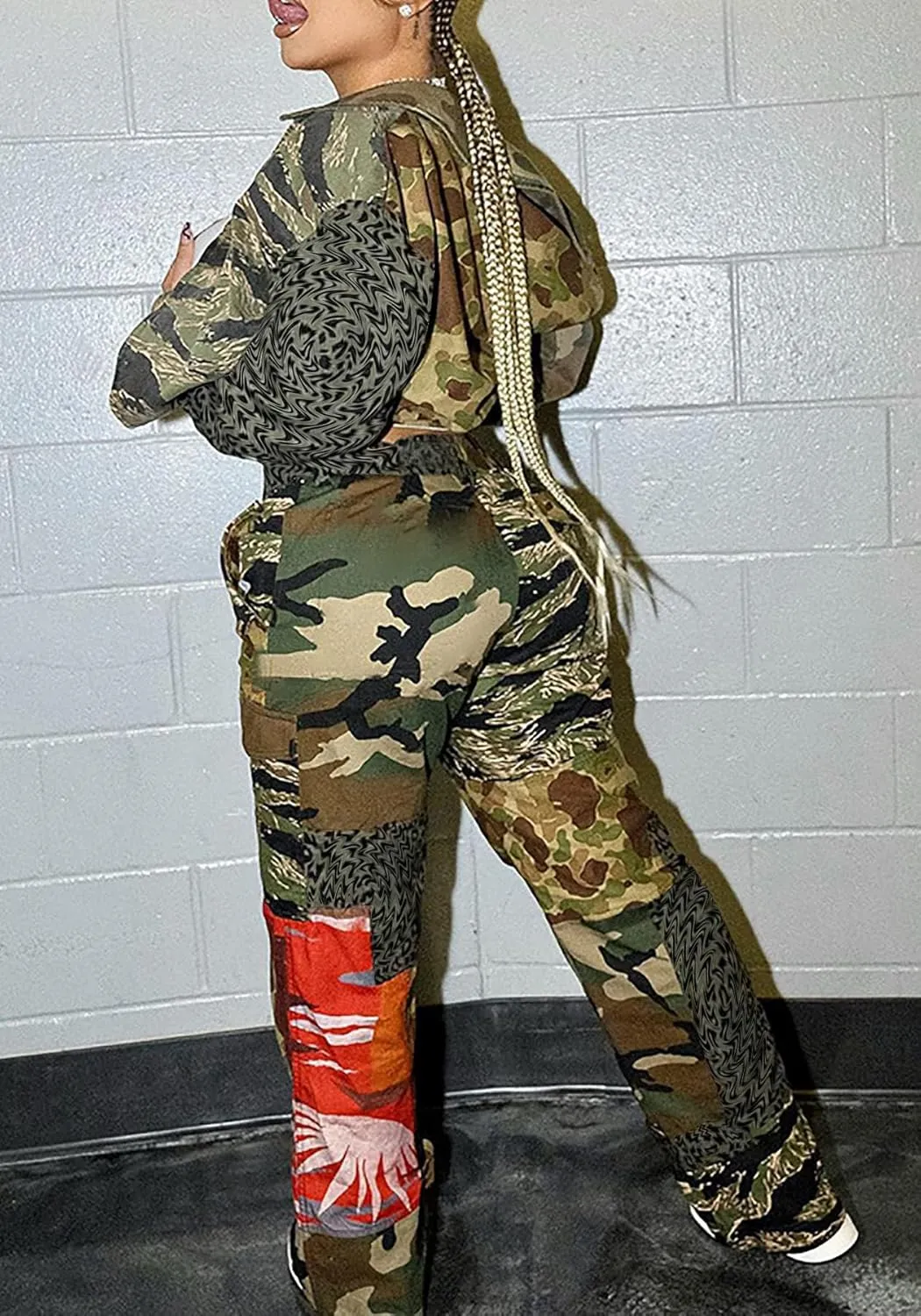 Women Camo Cargo Pants Camouflage Army Fatigue High Waisted Jogger Sweatpants Plus Size