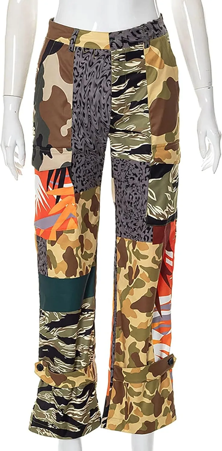 Women Camo Cargo Pants Camouflage Army Fatigue High Waisted Jogger Sweatpants Plus Size