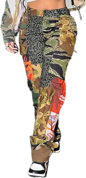 Women Camo Cargo Pants Camouflage Army Fatigue High Waisted Jogger Sweatpants Plus Size