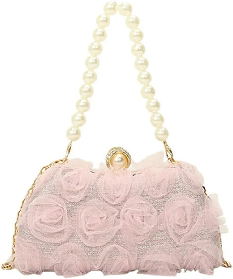 Women Elegant Clutches Purse Lace Formal Flower Evening Handbag Chain Strap Shoulder Crossbody Bags for Party