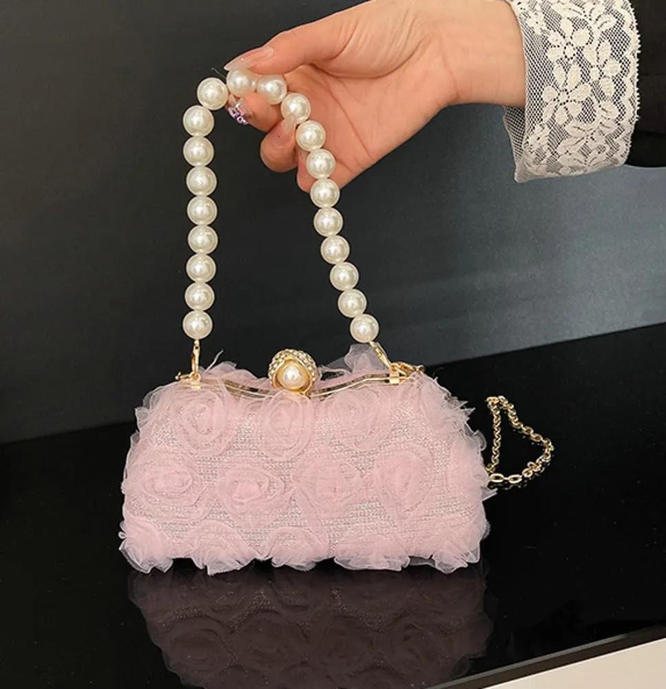 Women Elegant Clutches Purse Lace Formal Flower Evening Handbag Chain Strap Shoulder Crossbody Bags for Party