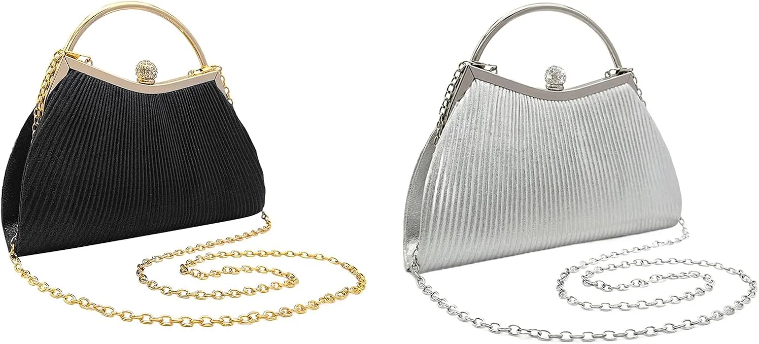 Women Evening Bag Formal Lady Purse Elegant Banquet Wedding Clutches Bags Handbag Pleated Shoulder Bag with Chain