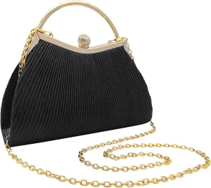 Women Evening Bag Formal Lady Purse Elegant Banquet Wedding Clutches Bags Handbag Pleated Shoulder Bag with Chain