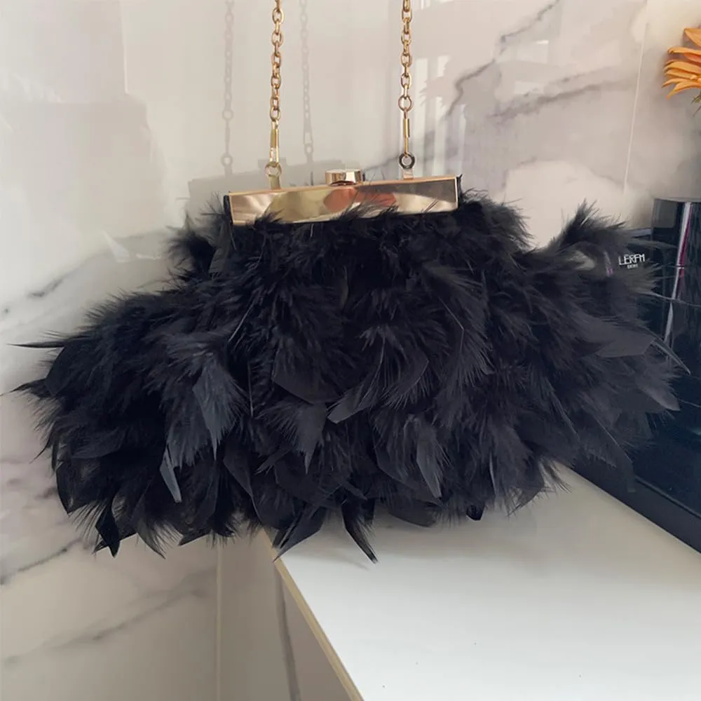 Women Feather Clutch Purse Ostrich Feather Fluffy Purse Women Clutches Shoulder Crossbody Bag Evening Handbags Party