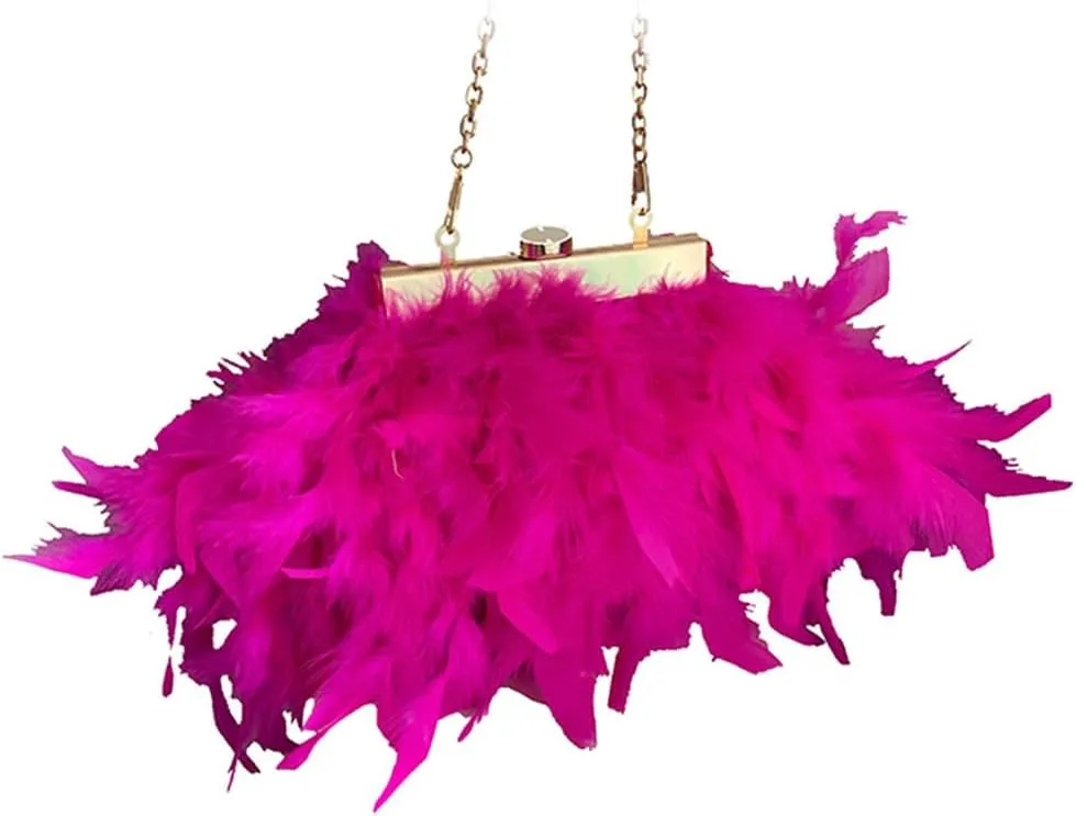 Women Feather Clutch Purse Ostrich Feather Fluffy Purse Women Clutches Shoulder Crossbody Bag Evening Handbags Party
