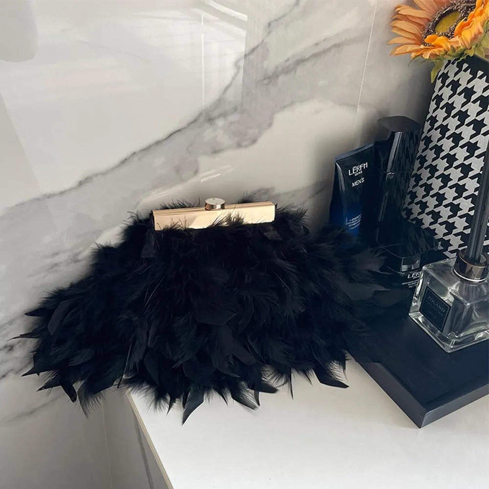 Women Feather Clutch Purse Ostrich Feather Fluffy Purse Women Clutches Shoulder Crossbody Bag Evening Handbags Party