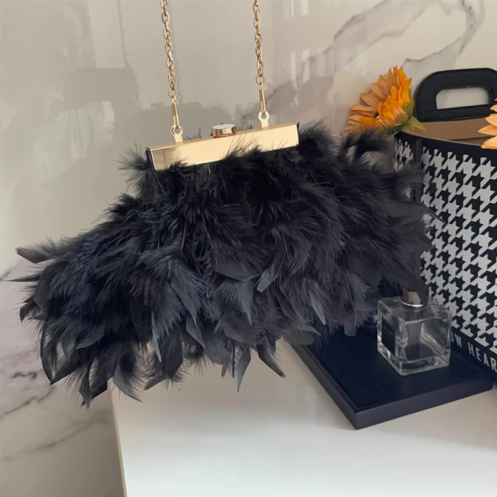 Women Feather Clutch Purse Ostrich Feather Fluffy Purse Women Clutches Shoulder Crossbody Bag Evening Handbags Party