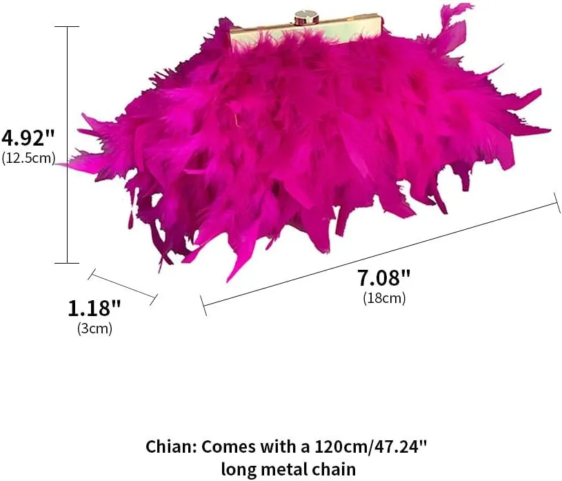 Women Feather Clutch Purse Ostrich Feather Fluffy Purse Women Clutches Shoulder Crossbody Bag Evening Handbags Party
