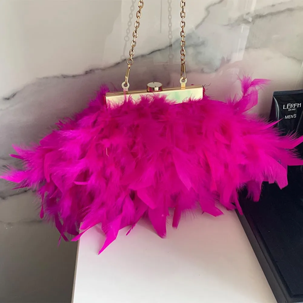 Women Feather Clutch Purse Ostrich Feather Fluffy Purse Women Clutches Shoulder Crossbody Bag Evening Handbags Party