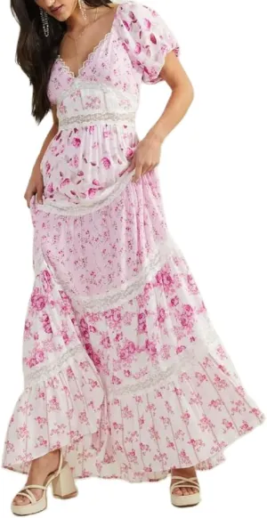 Women Floral Patchwork Puff Sleeve Maxi Dress Boho Square Neck Smocked Flowy Dress Y2k Tiered Ruffle Beach Sundress