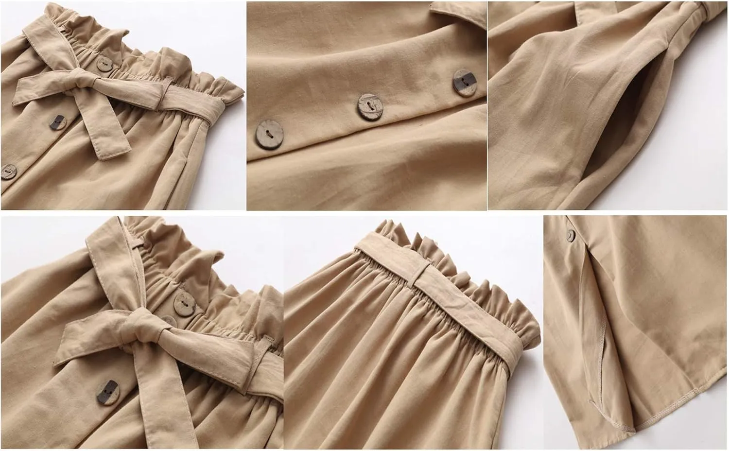 Women Girls High Waist Flared Skirt Cotton Pleated Midi A-line Buttoned