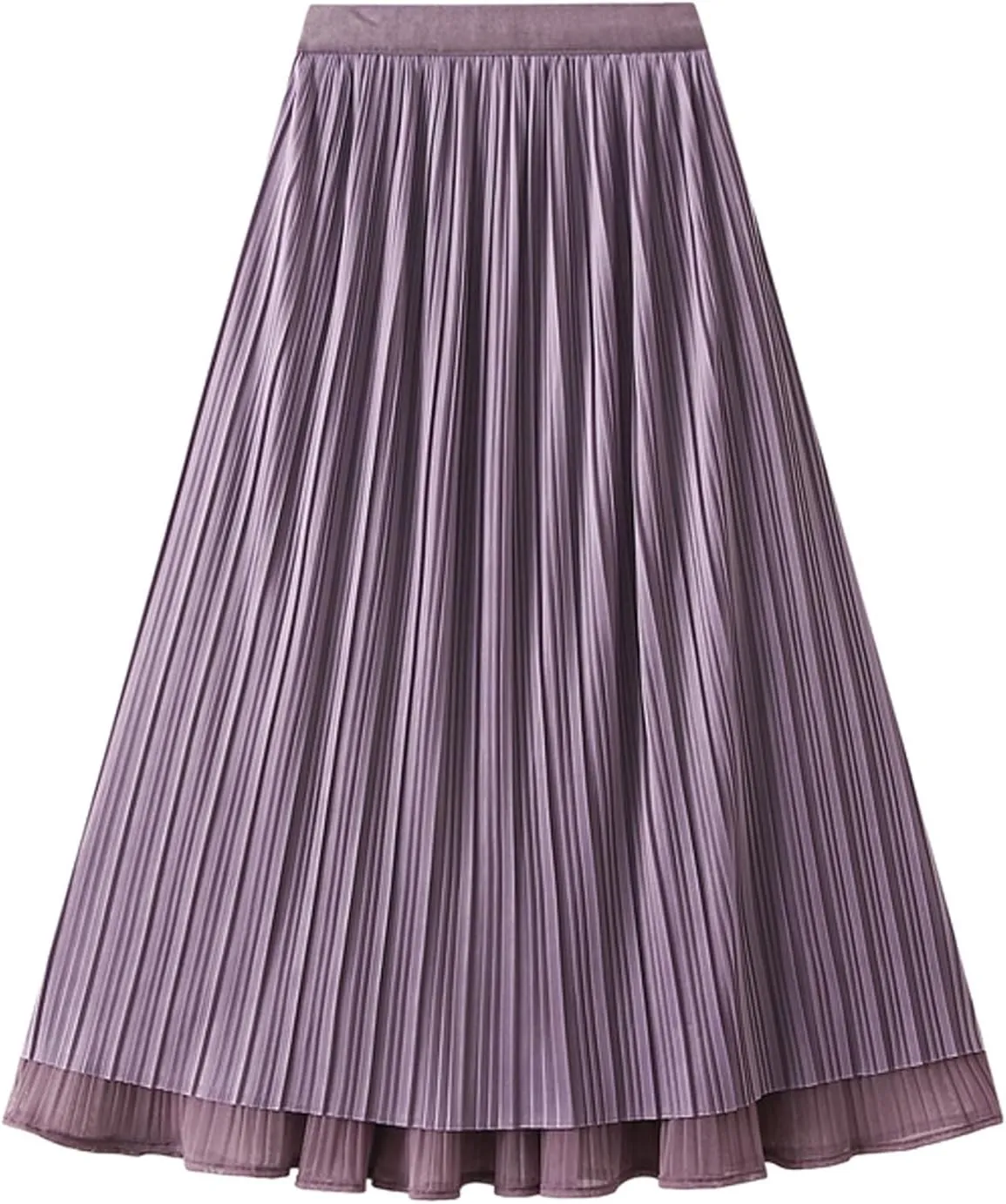 Women High Elastic Waist Pleated Chiffon Skirt Midi Swing A-line Skirts Elastic Waist Knee Length Half Dress