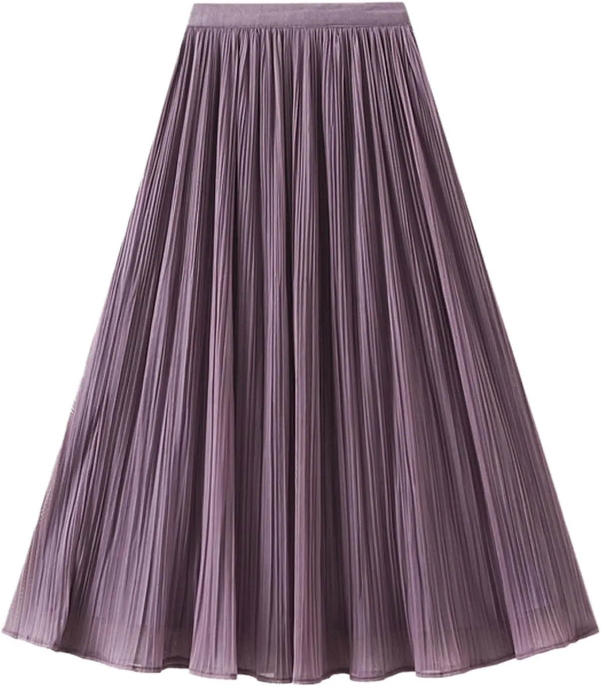 Women High Elastic Waist Pleated Chiffon Skirt Midi Swing A-line Skirts Elastic Waist Knee Length Half Dress