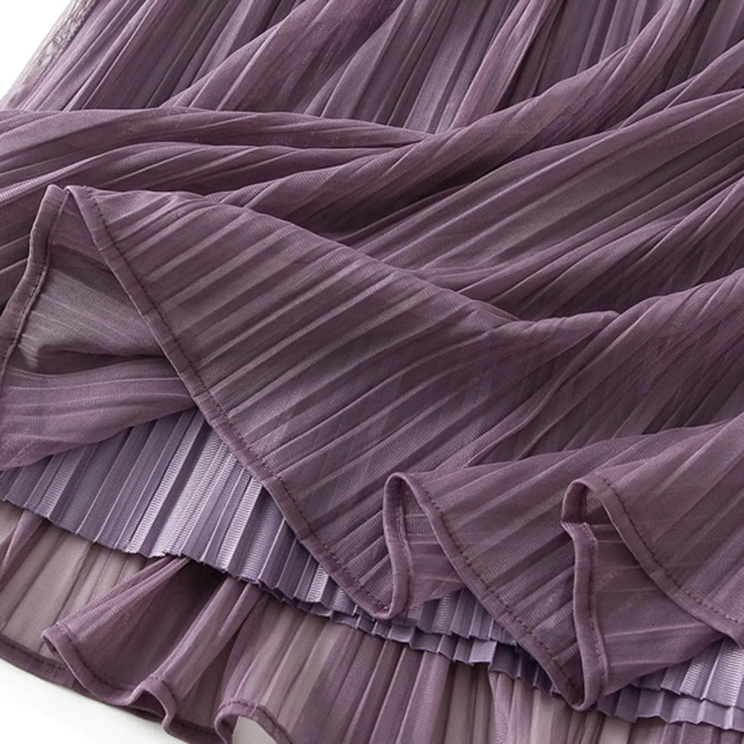 Women High Elastic Waist Pleated Chiffon Skirt Midi Swing A-line Skirts Elastic Waist Knee Length Half Dress