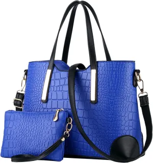 Women Ladies 2Pcs Purse and Handbags Tote PU Stiching Top Handle Satchel Shoulder Bag Clutches
