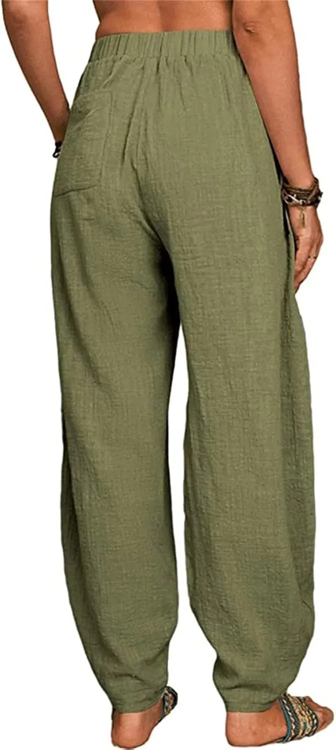 Women Linen Pants High Waist Adjustable High Waist Casual Lounge Pant Linen Pants for Women Casual Palazzo Pants Trousers