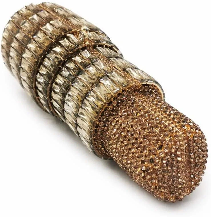 Women Lipstick Rhinestone Crystal Clutch Cocktail Prom Purse Handbag Diamond Evening Clutches for Party and Wedding