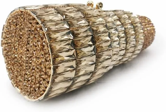 Women Lipstick Rhinestone Crystal Clutch Cocktail Prom Purse Handbag Diamond Evening Clutches for Party and Wedding