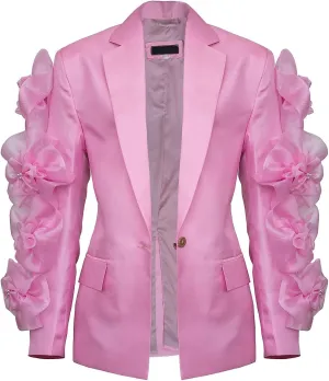 Women Pink Flower Blazer Jacket Outfits