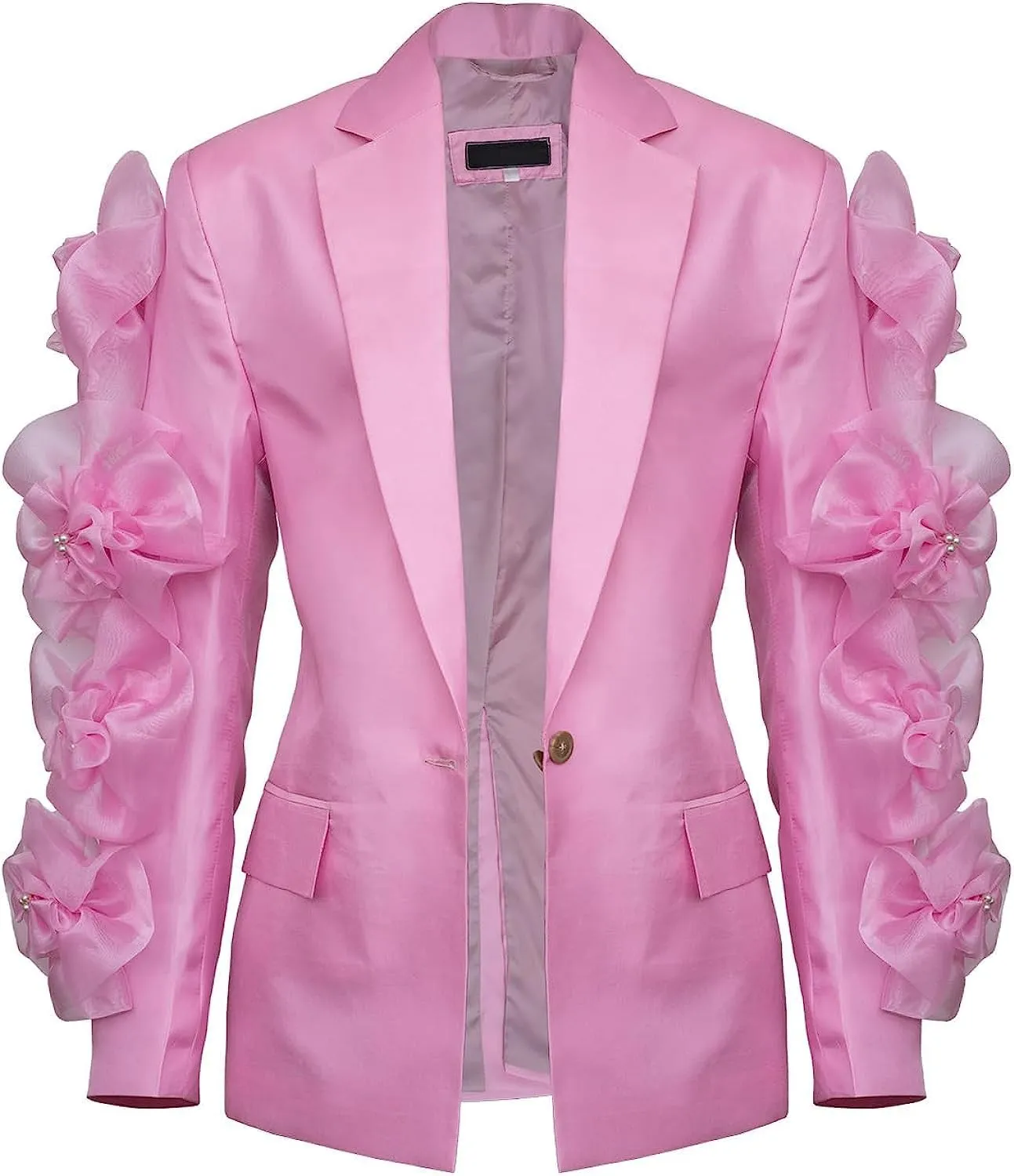 Women Pink Flower Blazer Jacket Outfits