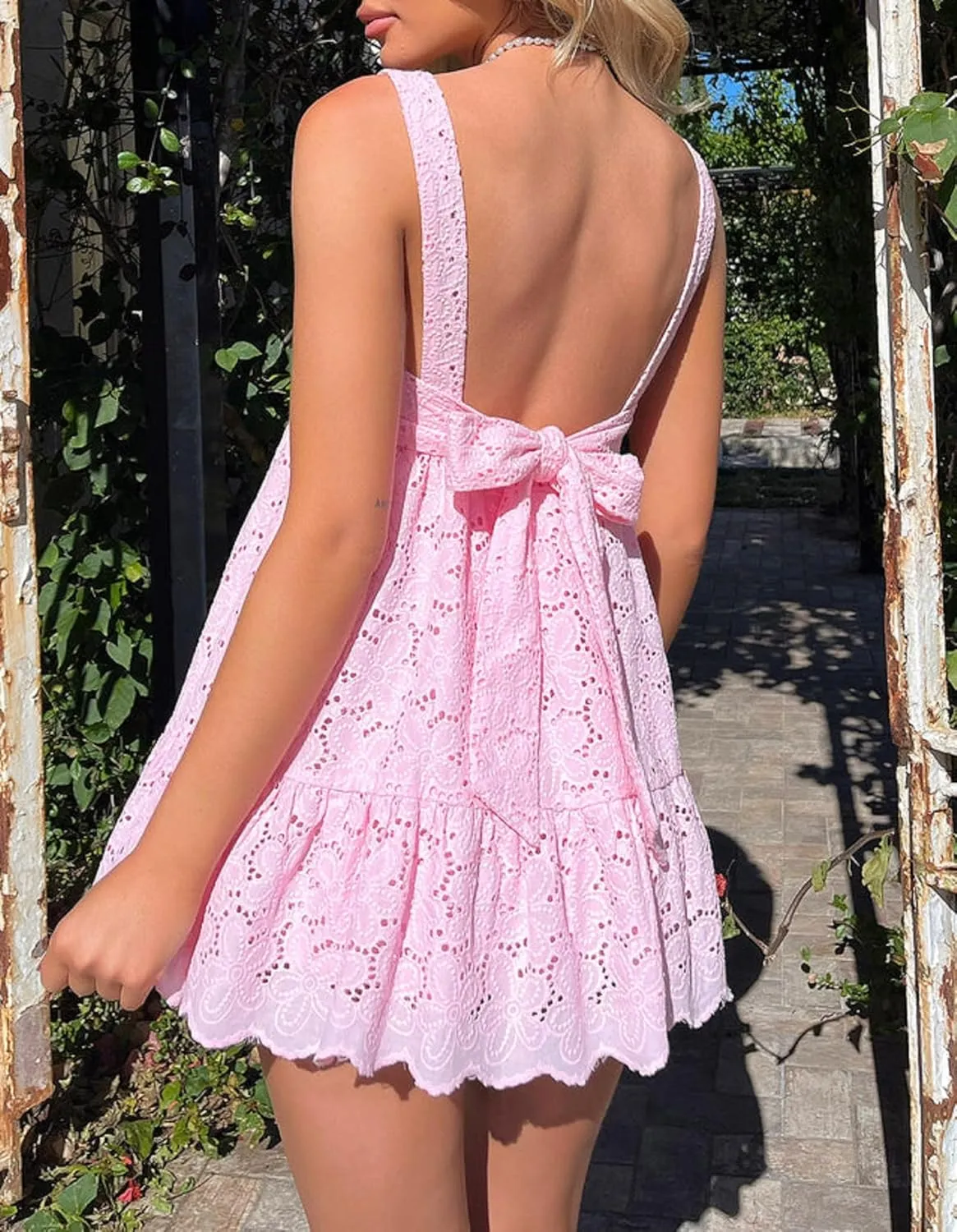 Women Ruffle Hem Floral Babydoll Dress Boho Flowy Tie Mini Dress Y2K Cute Print Short A Line Beach Sundress Streetwear