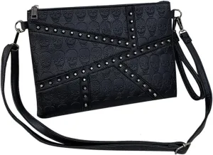 Women Skull Print Clutches Rivets Leather Shoulder Bag Envelope Party Wristlet Handbag Evening Long Purse, One Color, One Size