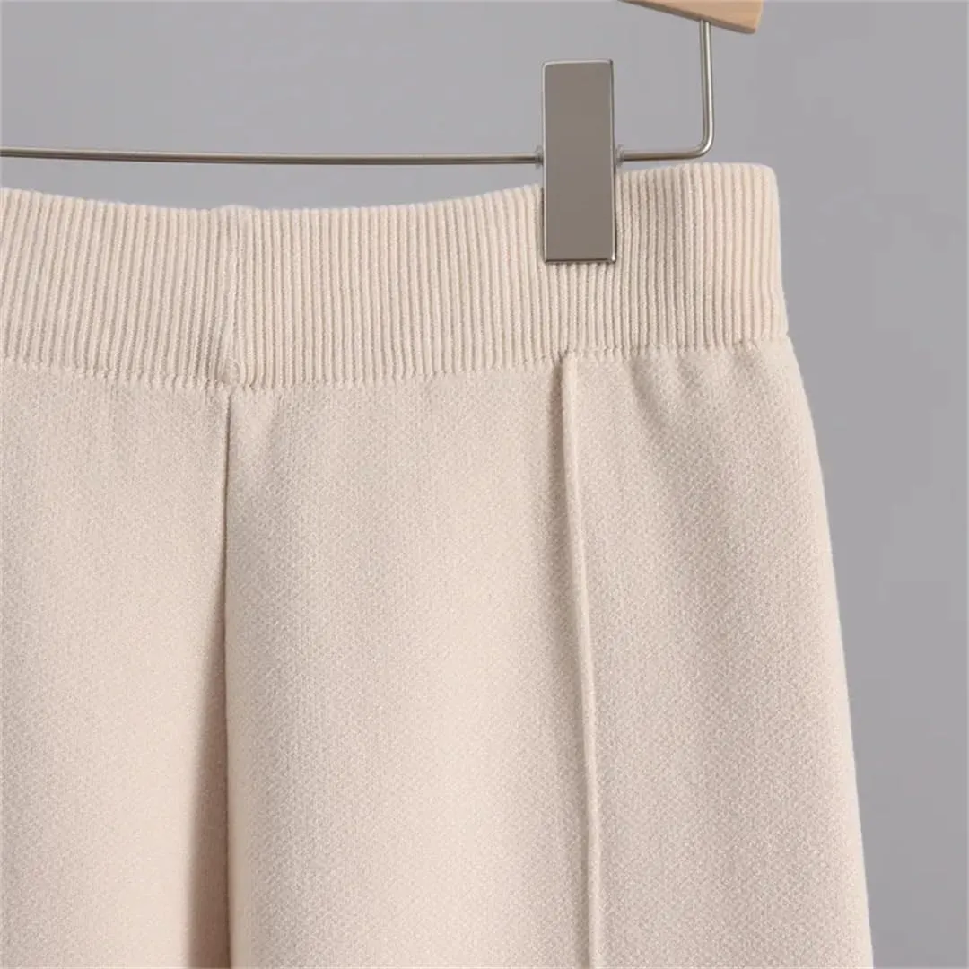 Women Solid Harem Pants Knitted Thick Warm Carrot Trouser Vintage Casual Elastic Waist Pants