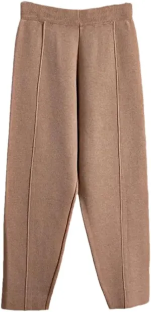 Women Solid Harem Pants Knitted Thick Warm Carrot Trouser Vintage Casual Elastic Waist Pants